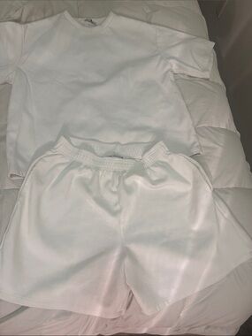 Zara White Cotton Tee and Shorts Set
